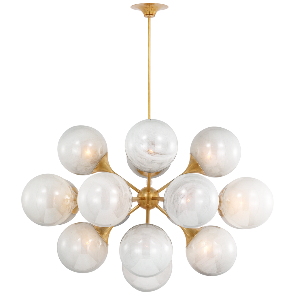 Cristol 40" Chandelier | Hand-Rubbed Antique Brass | White Strie Glass