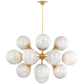 Cristol 40" Chandelier | Hand-Rubbed Antique Brass | White Strie Glass