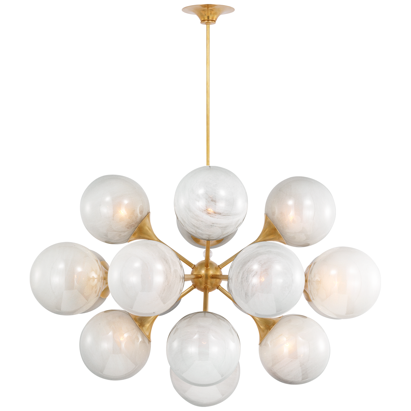 Cristol 40" Chandelier | Hand-Rubbed Antique Brass | White Strie Glass