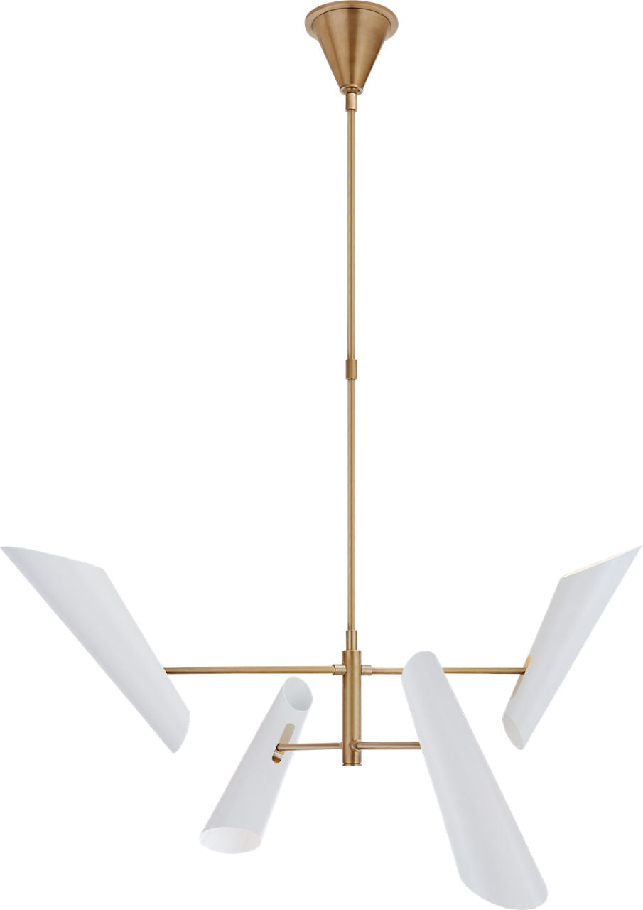 Franca Small Pivoting Chandelier | Hand-Rubbed Antique Brass | White Shades
