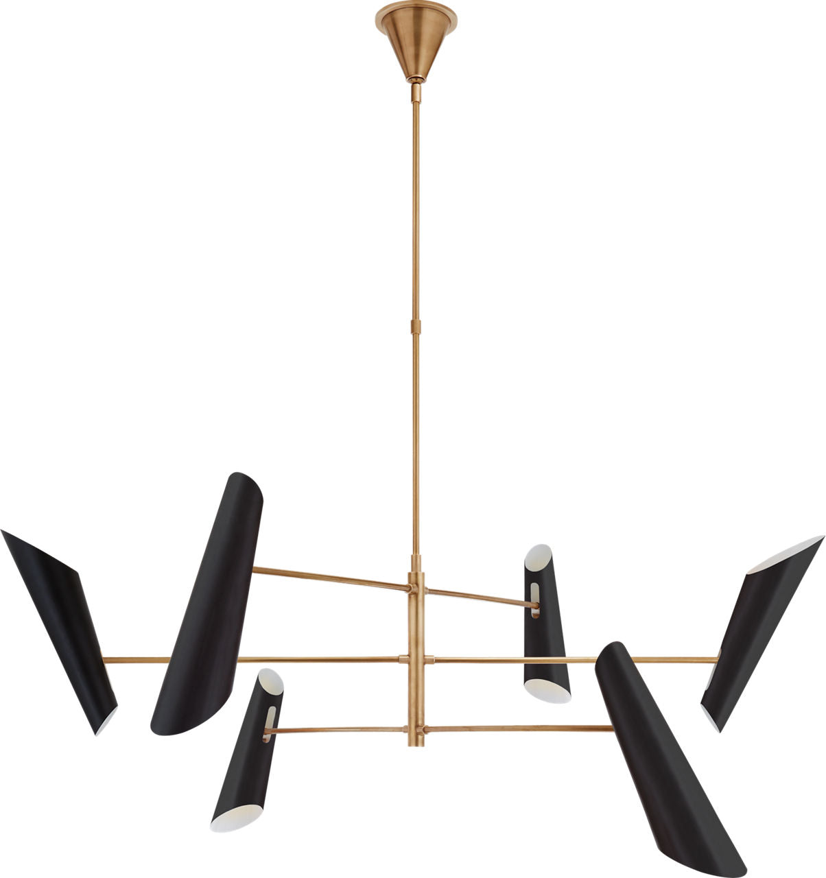 Franca Large Pivoting Chandelier | Hand-Rubbed Antique Brass | Black Shades