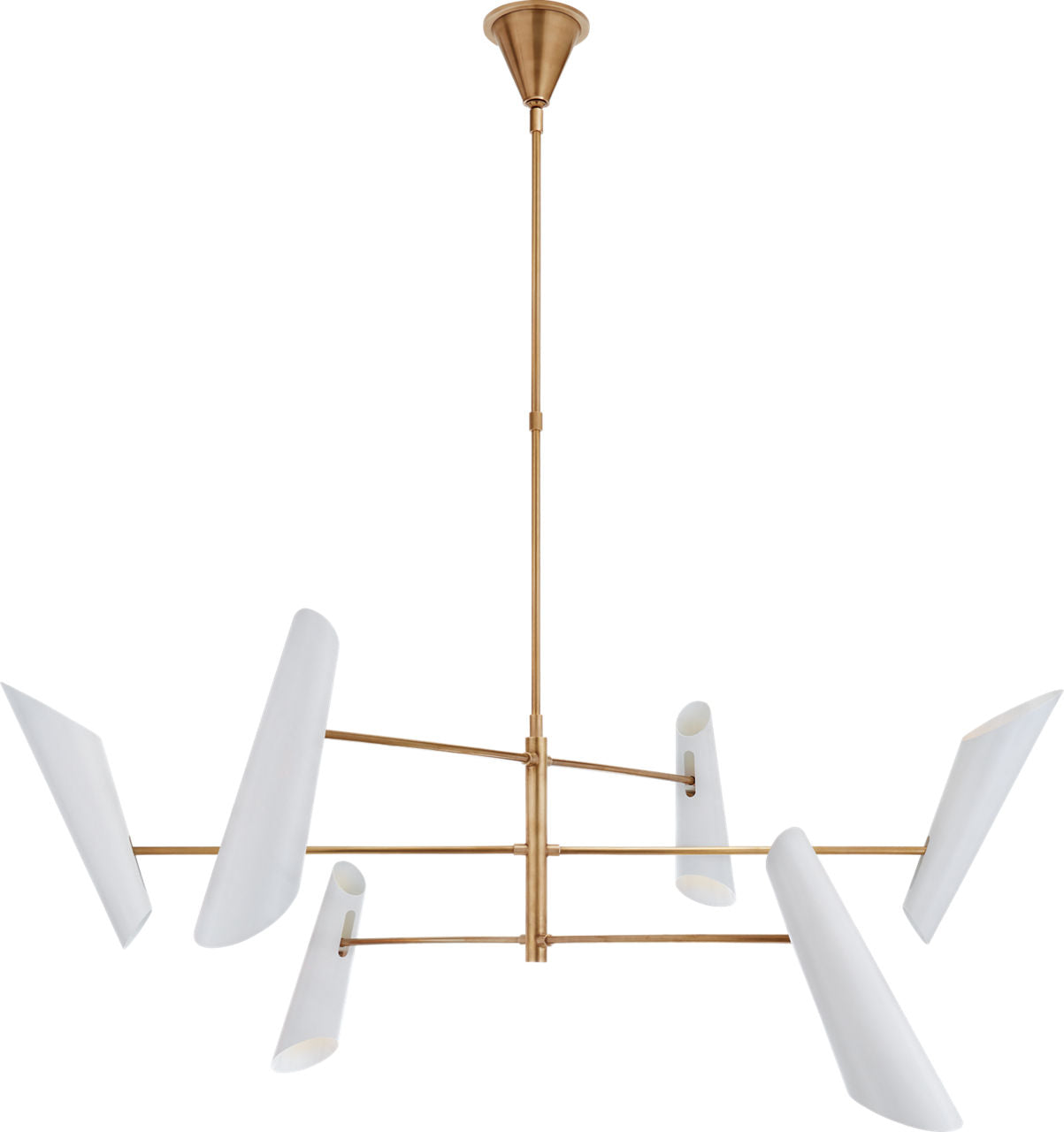 Franca Large Pivoting Chandelier | Hand-Rubbed Antique Brass | White Shades