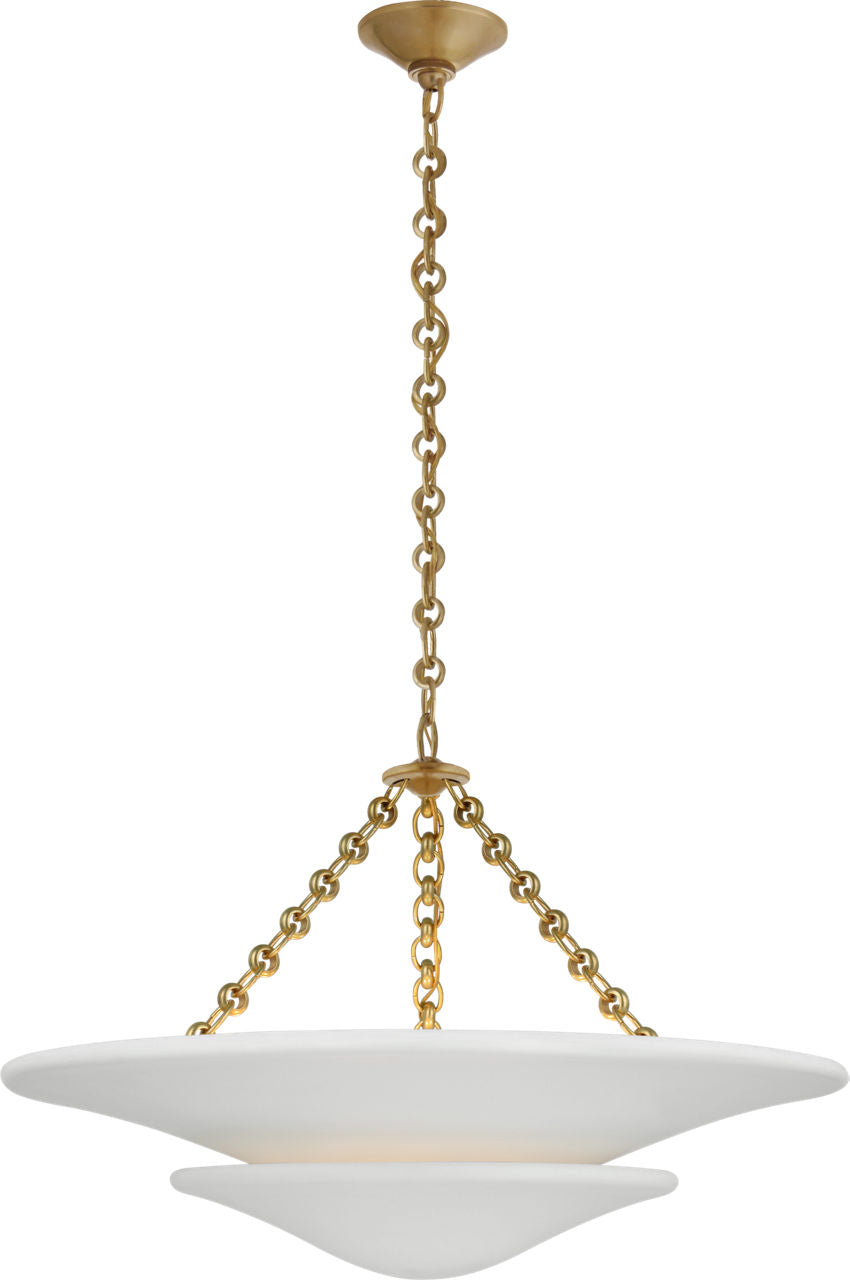 Mollino Medium Tiered Chandelier | Hand-Rubbed Antique Brass | Plaster White Shade