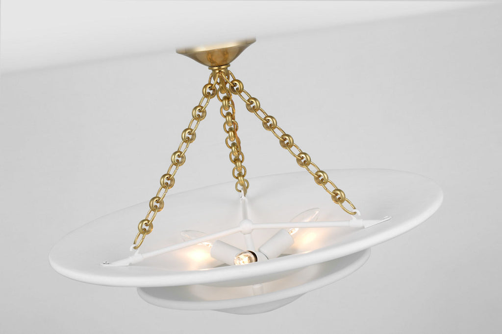 Mollino Medium Tiered Chandelier | Hand-Rubbed Antique Brass | Plaster White Shade
