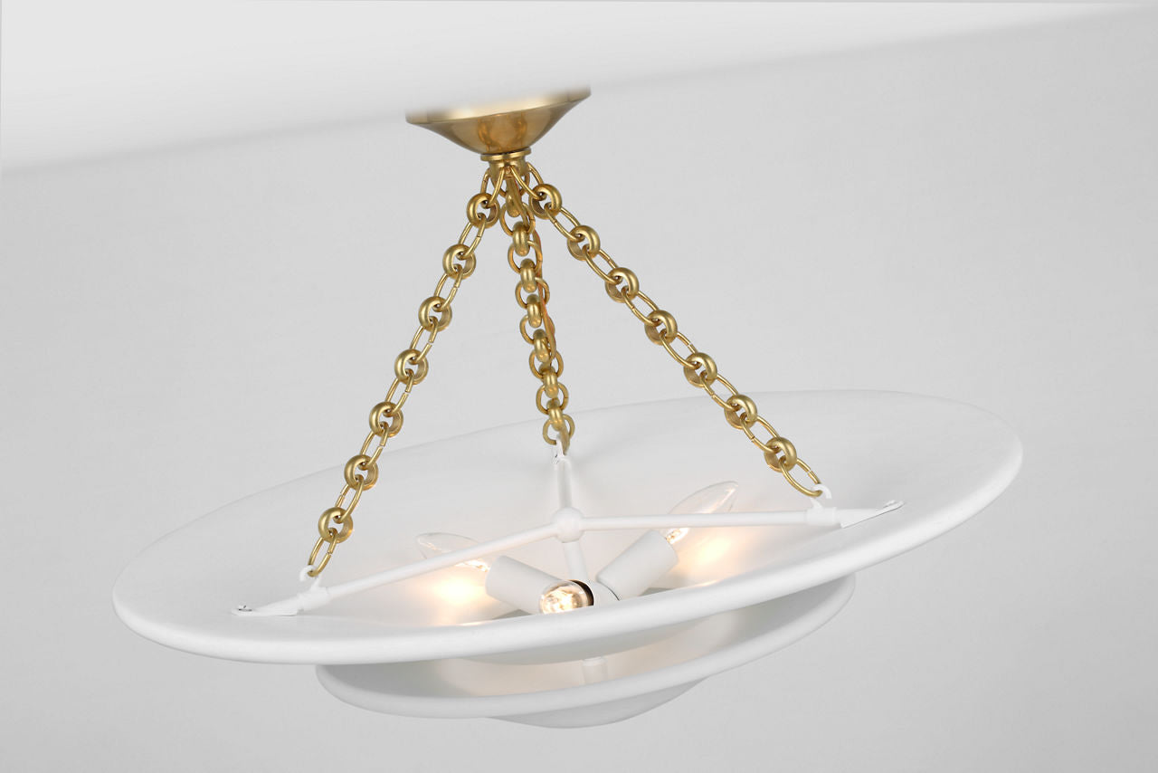 Mollino Medium Tiered Chandelier | Hand-Rubbed Antique Brass | Plaster White Shade
