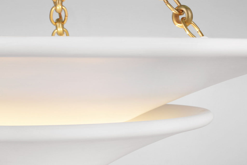 Mollino Medium Tiered Chandelier | Hand-Rubbed Antique Brass | Plaster White Shade
