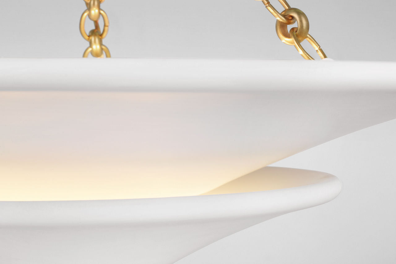 Mollino Medium Tiered Chandelier | Hand-Rubbed Antique Brass | Plaster White Shade