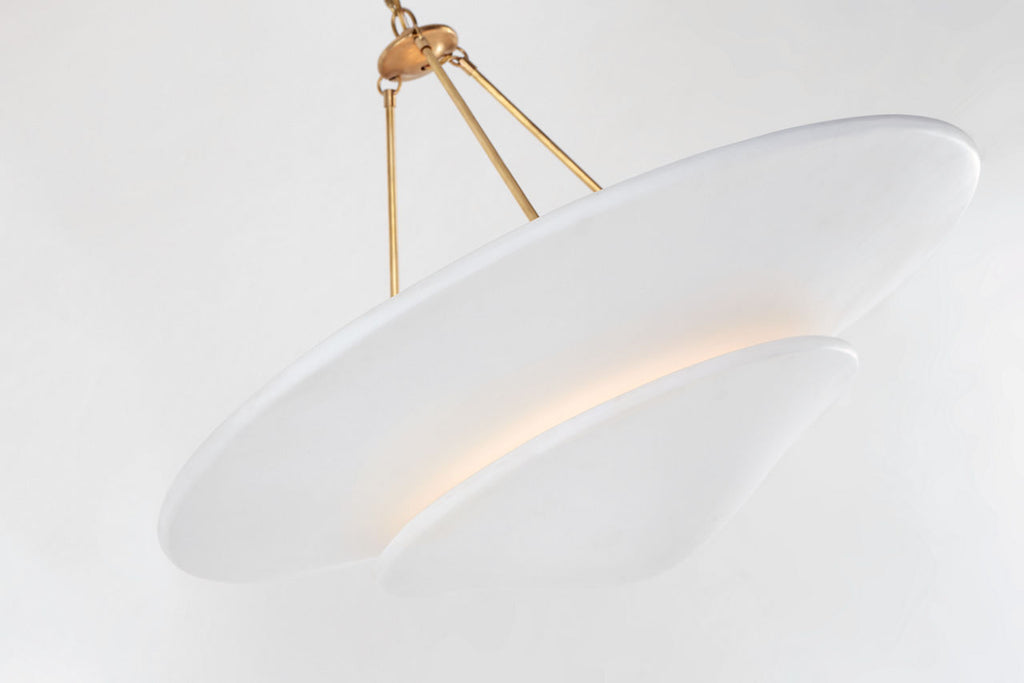Mollino Large Tiered Chandelier | Hand-Rubbed Antique Brass | Plaster White Shade