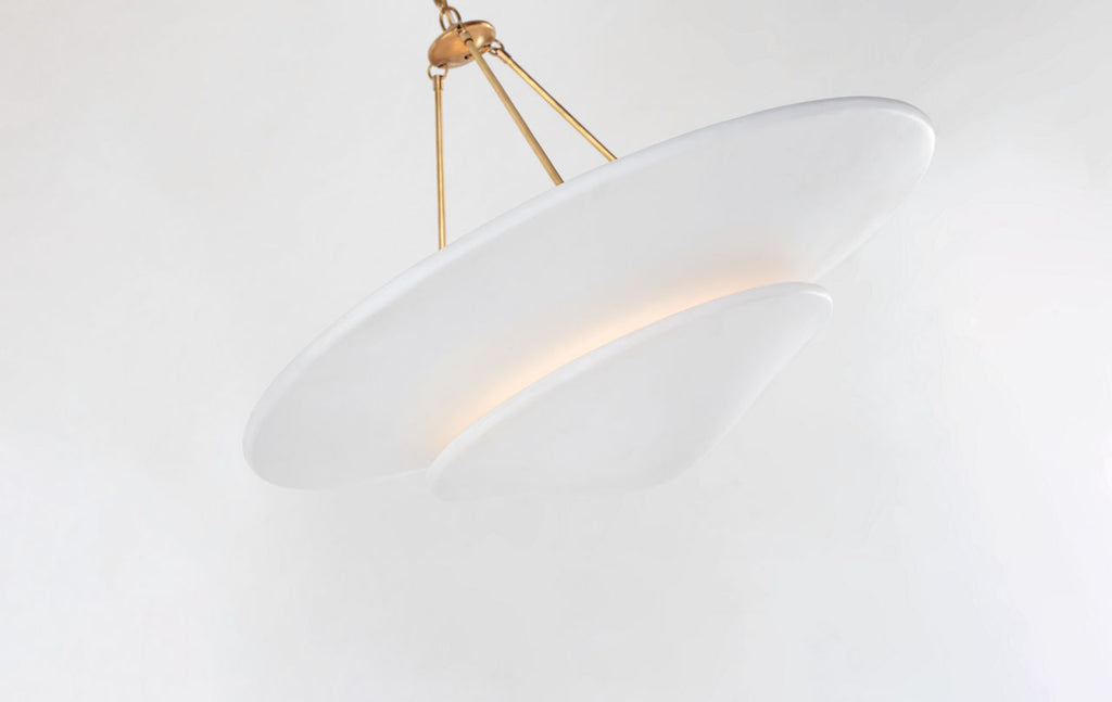 Mollino Large Tiered Chandelier | Hand-Rubbed Antique Brass | Plaster White Shade