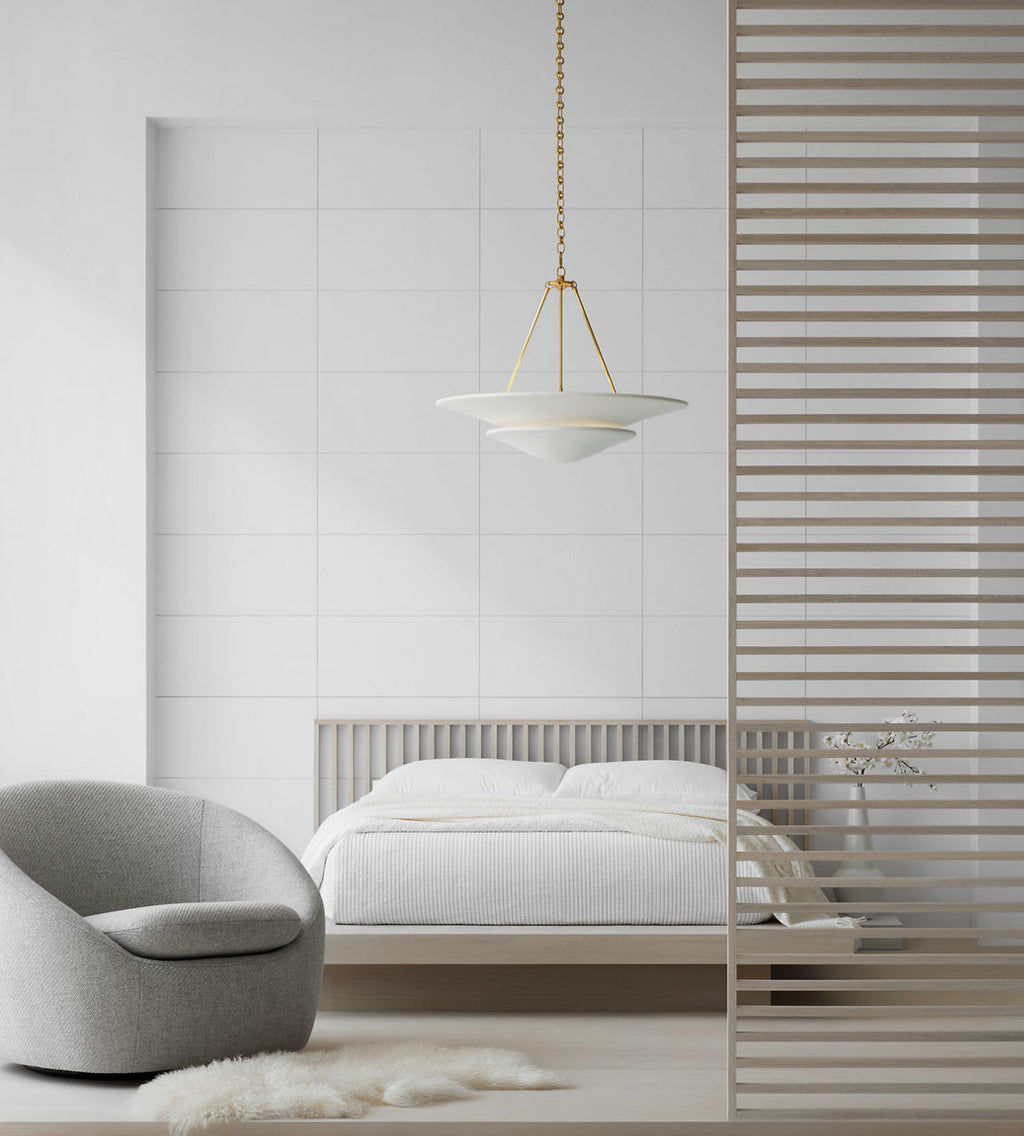 Mollino Large Tiered Chandelier | Hand-Rubbed Antique Brass | Plaster White Shade