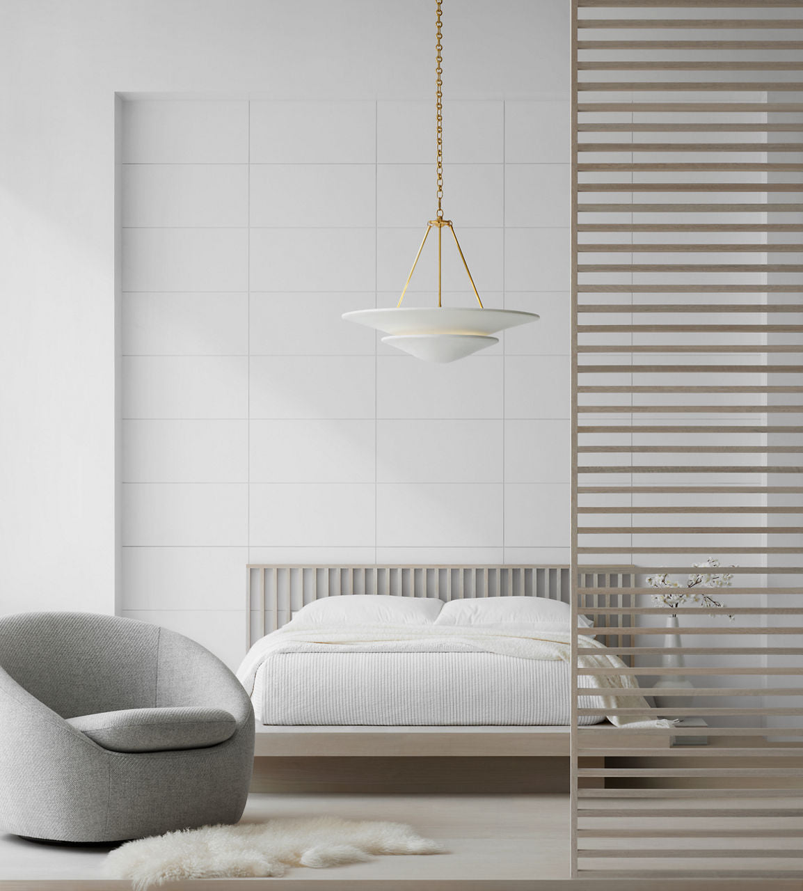 Mollino Large Tiered Chandelier | Hand-Rubbed Antique Brass | Plaster White Shade