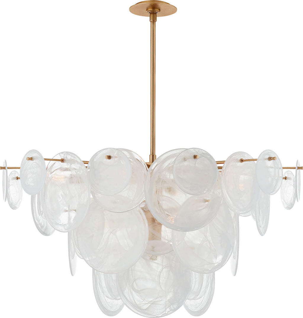 Loire Large Chandelier | Gild | White Strie Glass