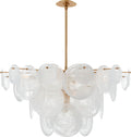 Loire Large Chandelier | Gild | White Strie Glass