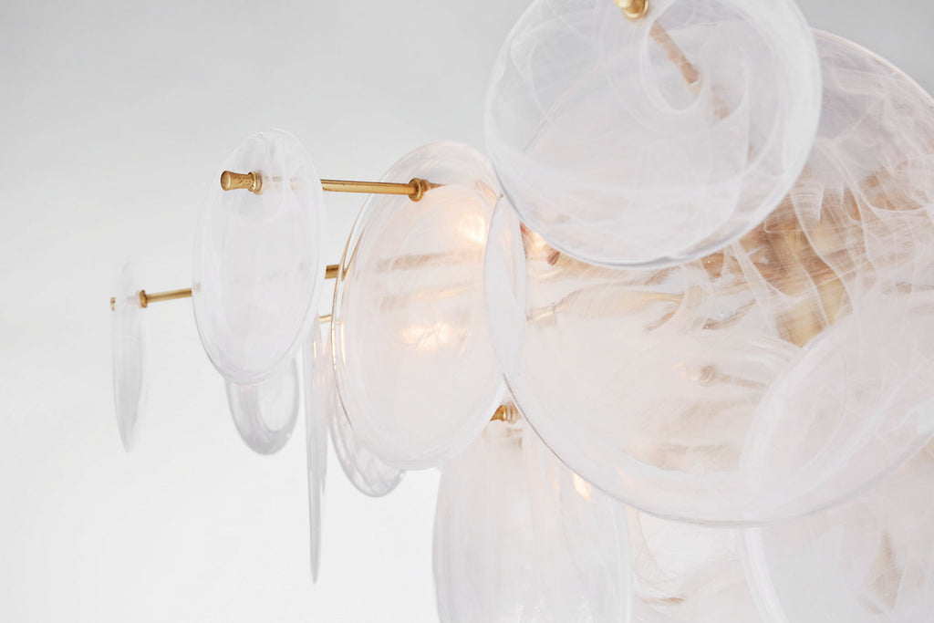 Loire Large Chandelier | Gild | White Strie Glass