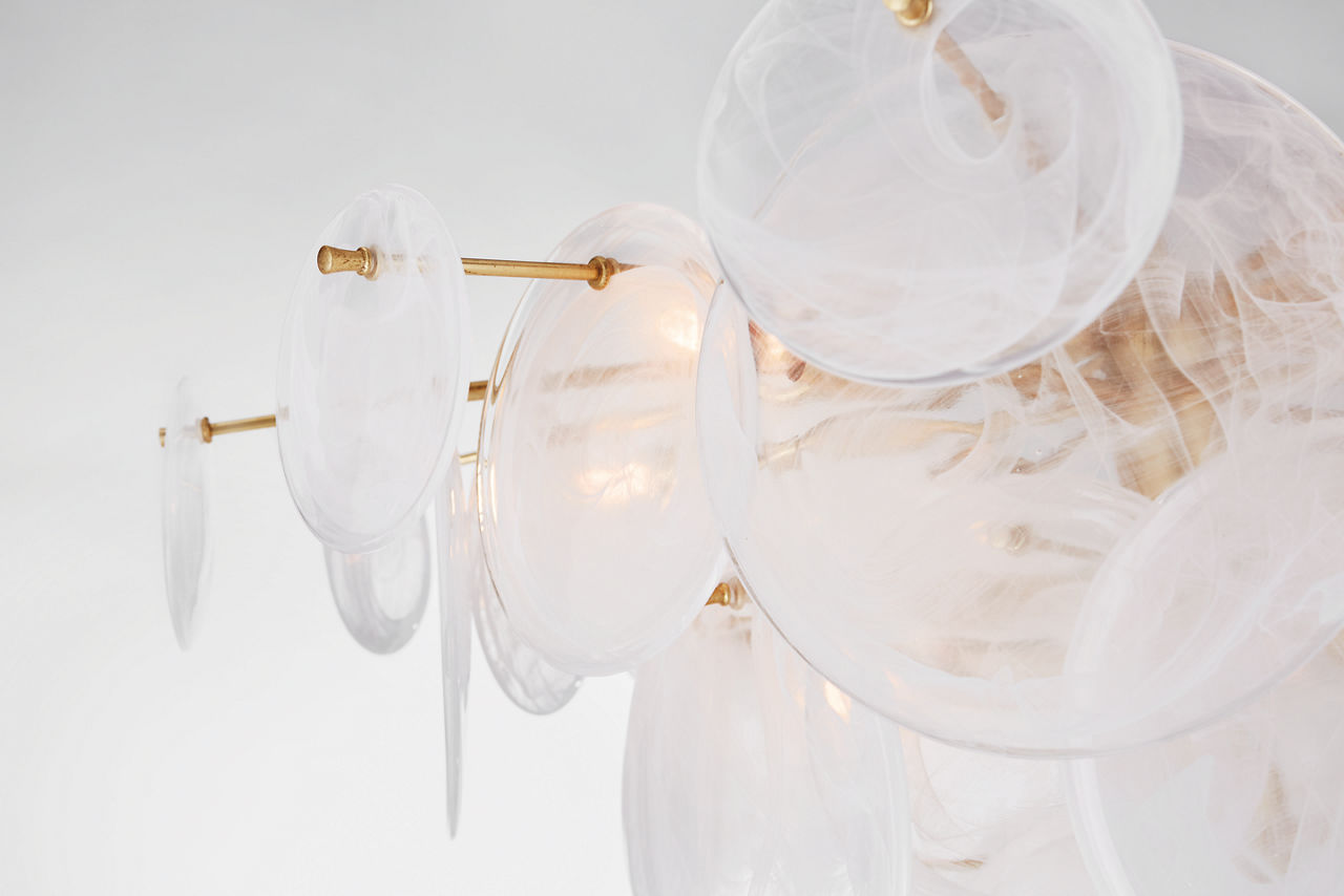 Loire Large Chandelier | Gild | White Strie Glass