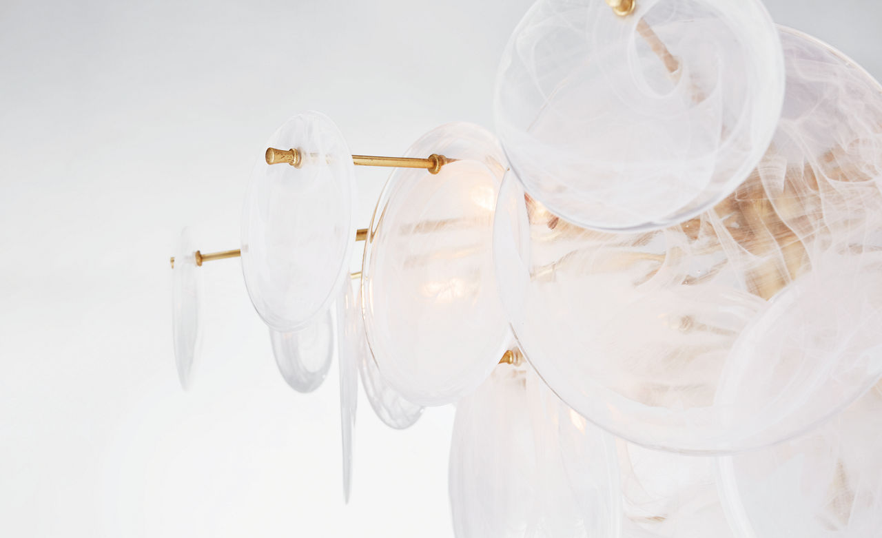 Loire Large Chandelier | Gild | White Strie Glass