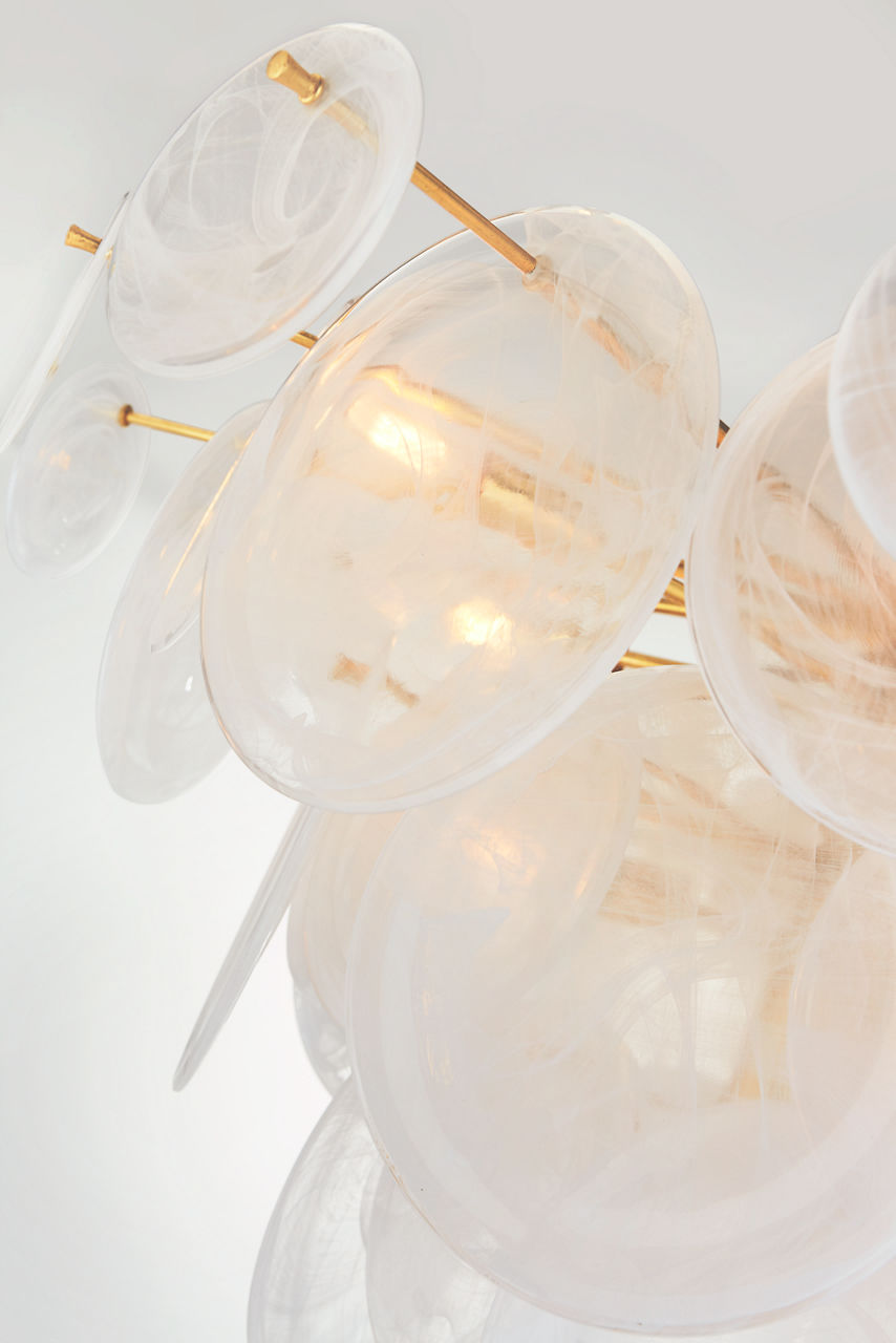 Loire Large Chandelier | Gild | White Strie Glass