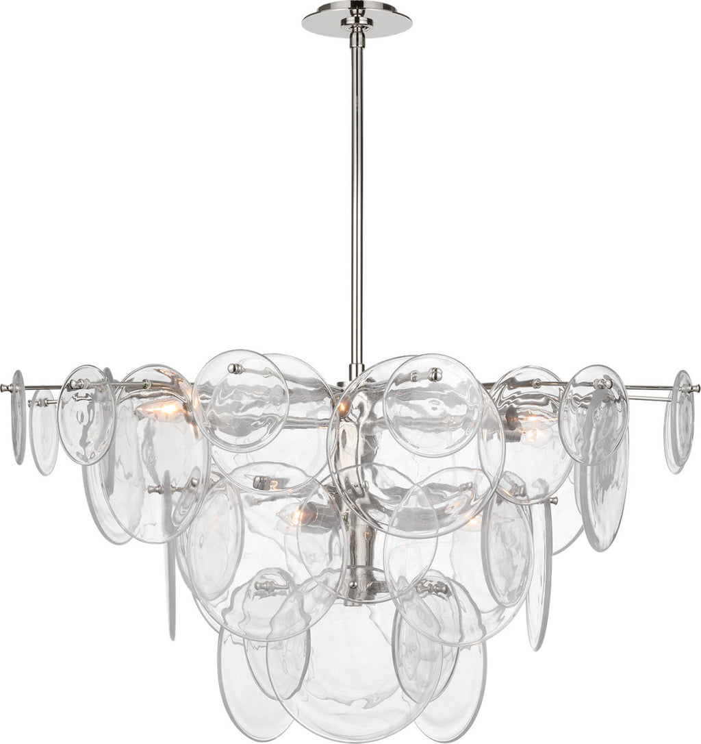 Loire Large Chandelier | Polished Nickel | Clear Strie Glass