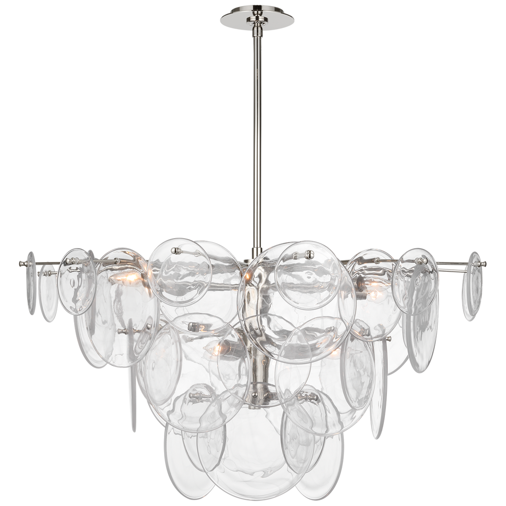 Loire Large Chandelier | Polished Nickel | Clear Strie Glass