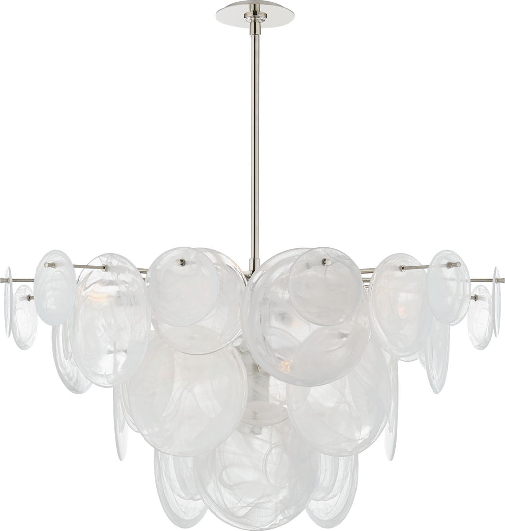 Loire Large Chandelier | Polished Nickel | White Strie Glass