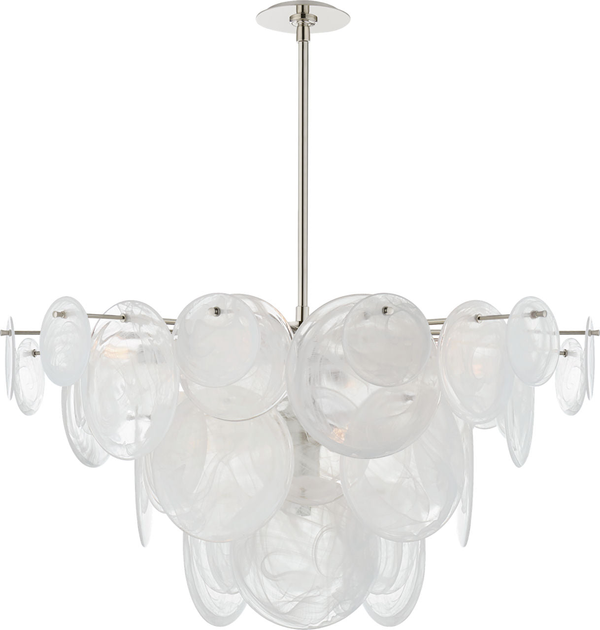 Loire Large Chandelier | Polished Nickel | White Strie Glass