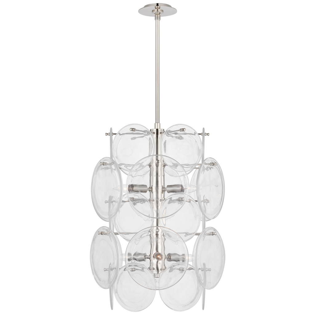 Loire Medium Barrel Chandelier | Polished Nickel | Clear Strie Glass