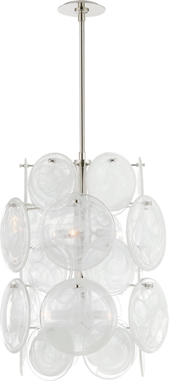 Loire Medium Barrel Chandelier | Polished Nickel | White Strie Glass