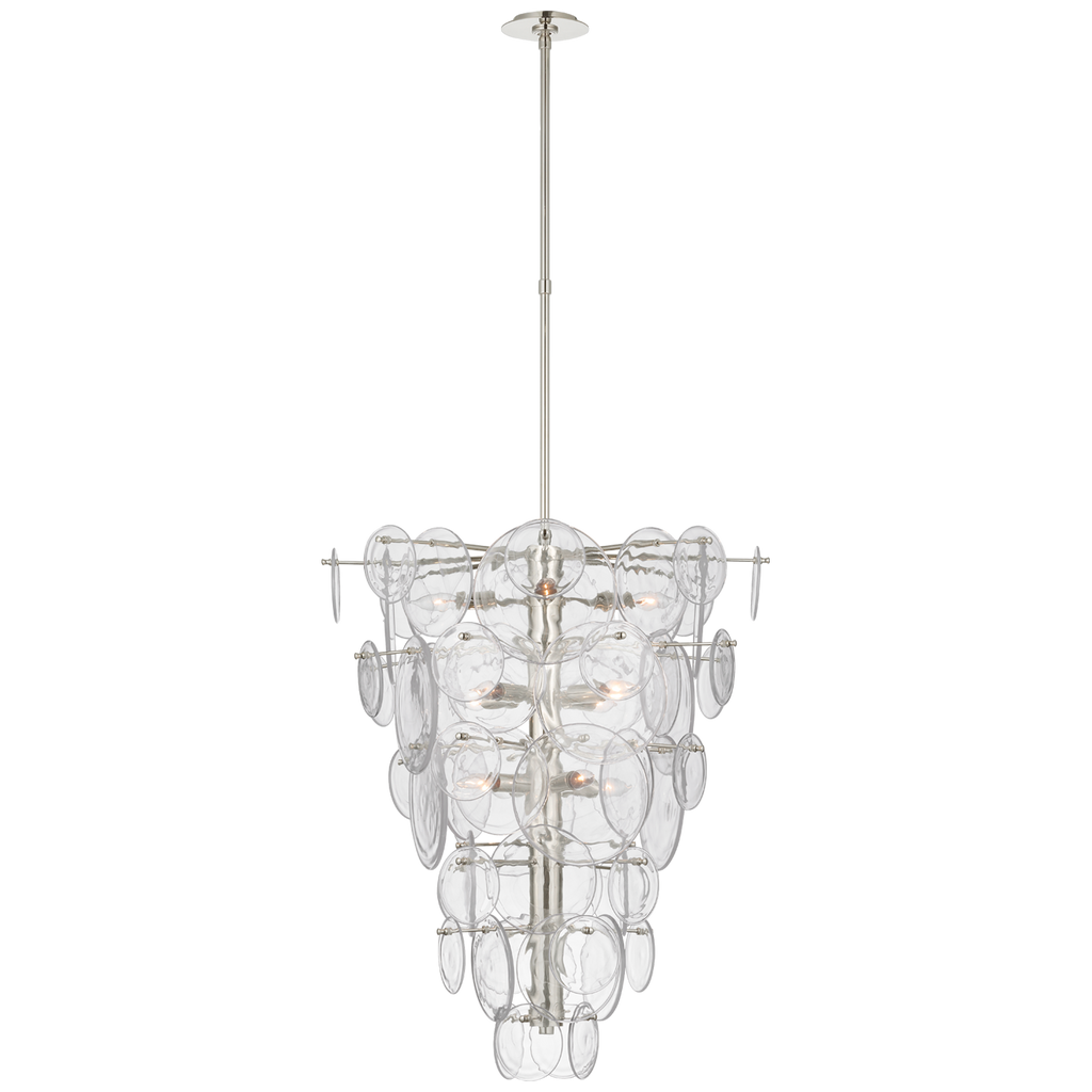 Loire Cascading Chandelier | Polished Nickel | Clear Strie Glass