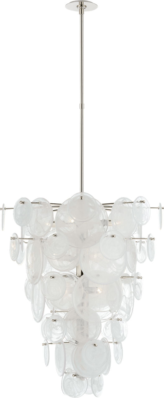 Loire Cascading Chandelier | Polished Nickel | White Strie Glass