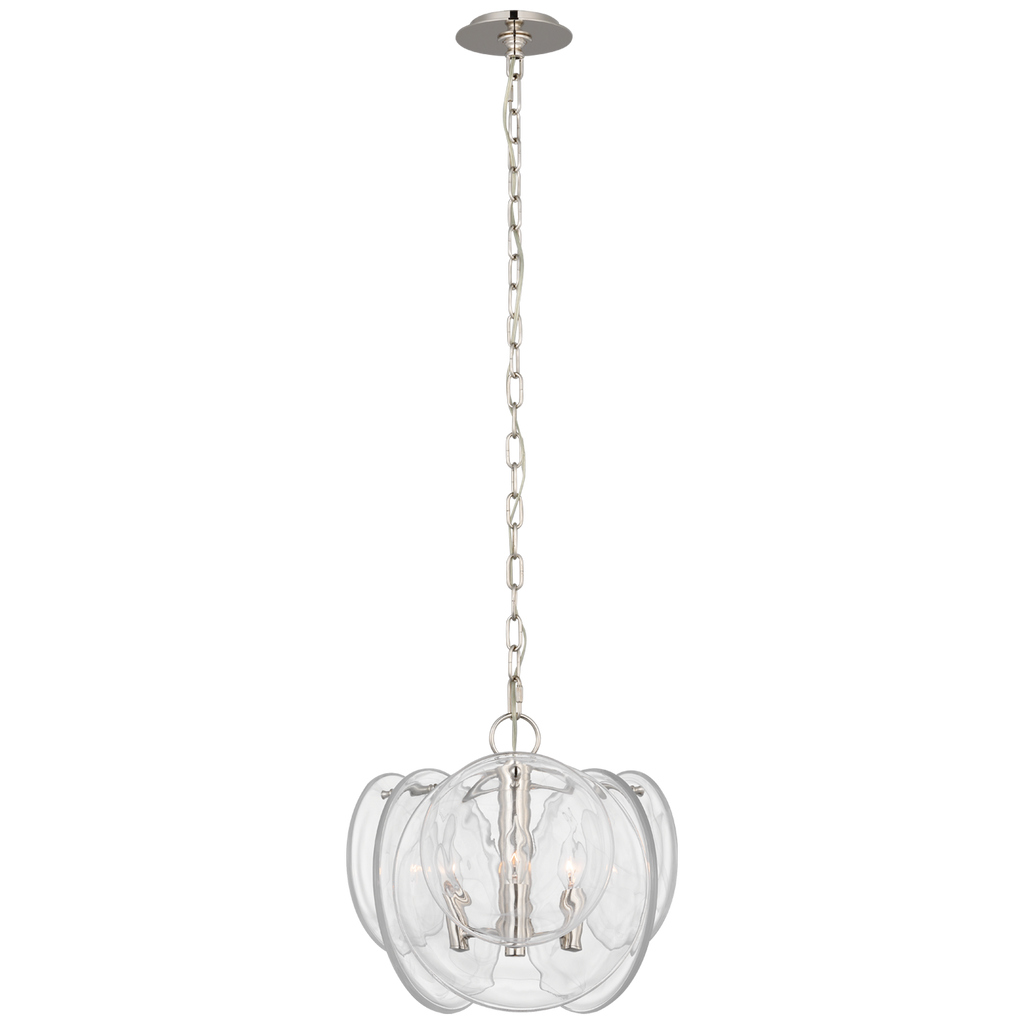 Loire Petite Chandelier | Polished Nickel | Clear Strie Glass