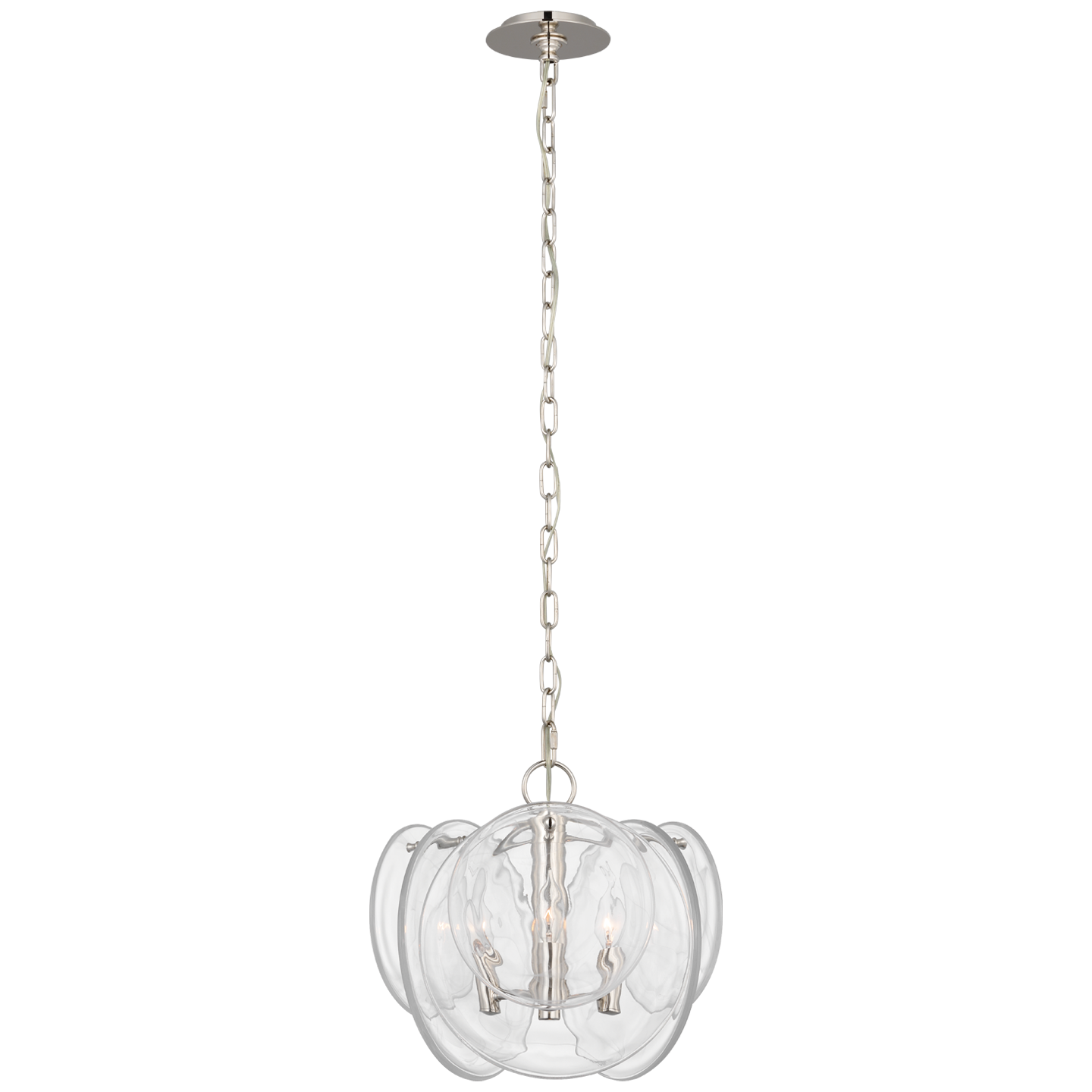 Loire Petite Chandelier | Polished Nickel | Clear Strie Glass