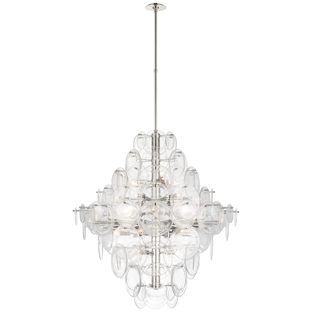 Loire 44" Grande Entry Chandelier | Polished Nickel | Clear Strie Glass