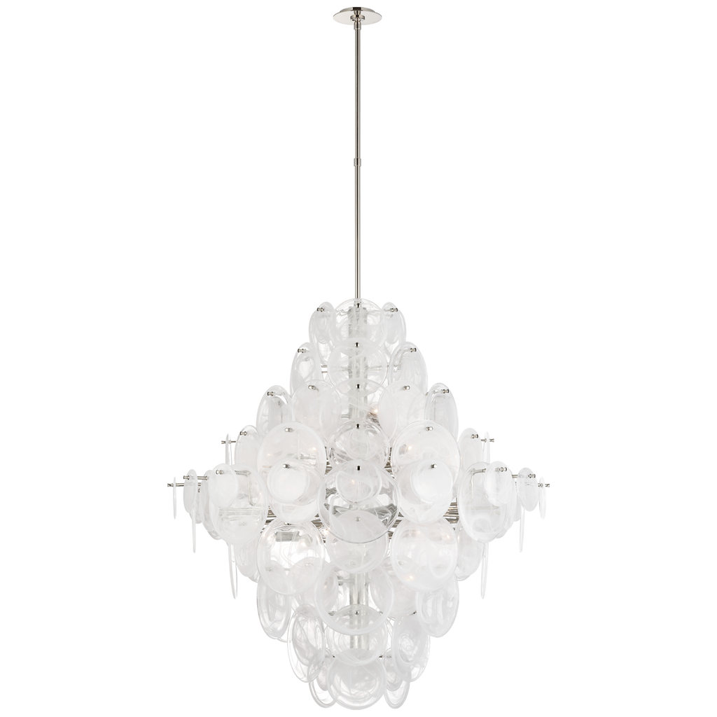 Loire 44" Grande Entry Chandelier | Polished Nickel | White Strie Glass