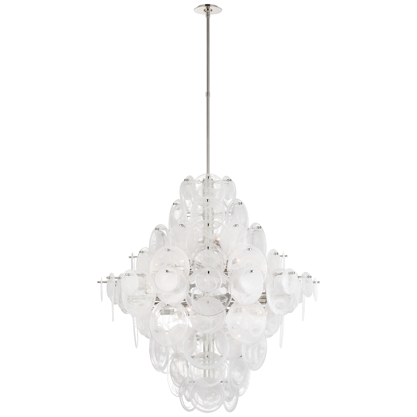 Loire 44" Grande Entry Chandelier | Polished Nickel | White Strie Glass
