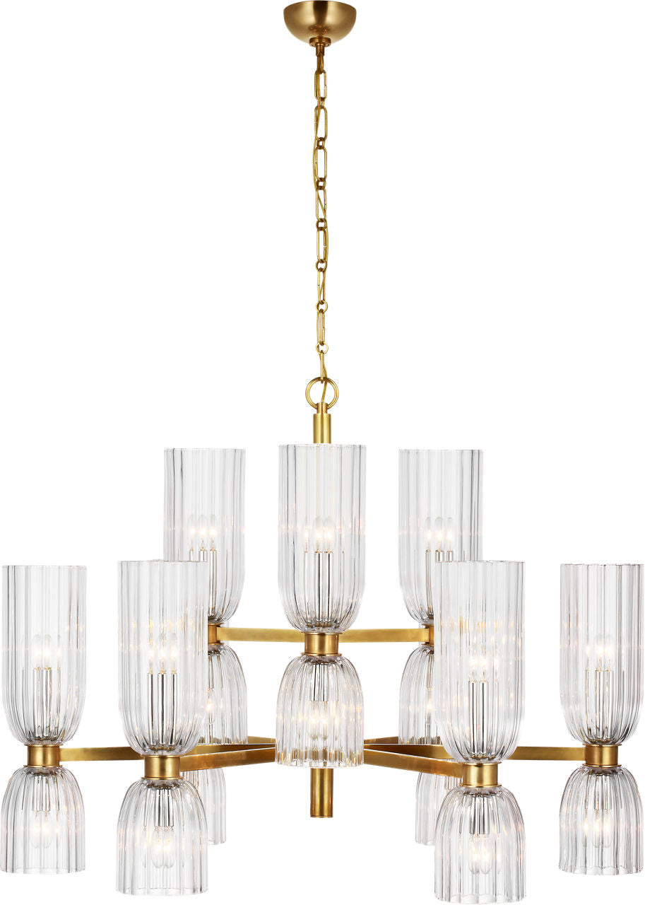 Asalea Medium Two-Tier Chandelier | Hand-Rubbed Antique Brass | Clear Glass