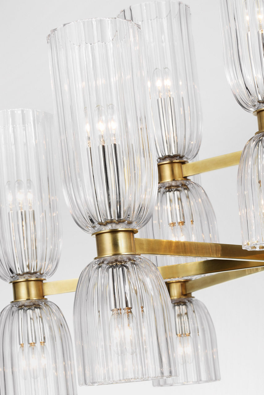 Asalea Medium Two-Tier Chandelier | Hand-Rubbed Antique Brass | Clear Glass
