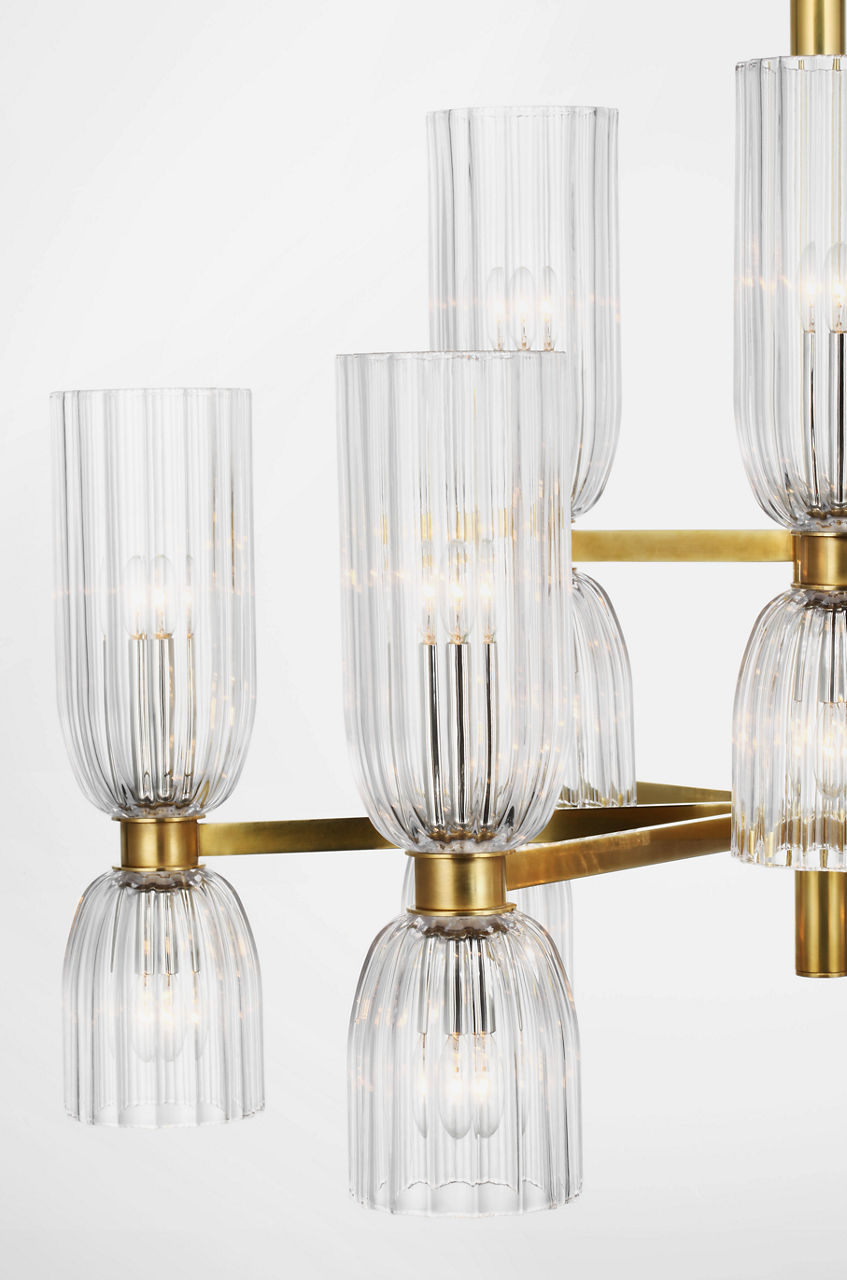 Asalea Medium Two-Tier Chandelier | Hand-Rubbed Antique Brass | Clear Glass