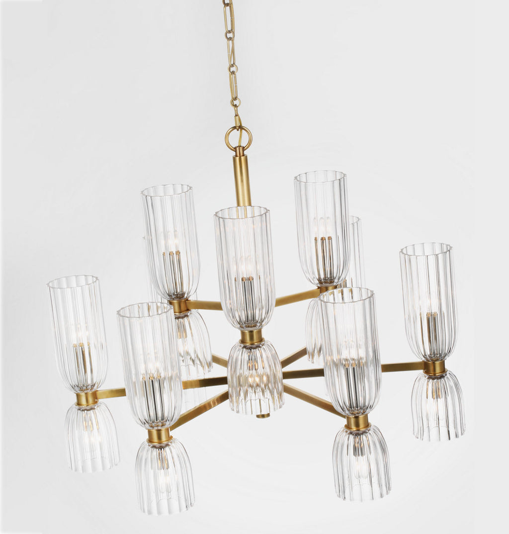 Asalea Medium Two-Tier Chandelier | Hand-Rubbed Antique Brass | Clear Glass
