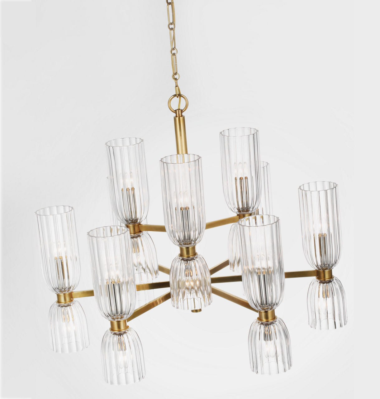 Asalea Medium Two-Tier Chandelier | Hand-Rubbed Antique Brass | Clear Glass