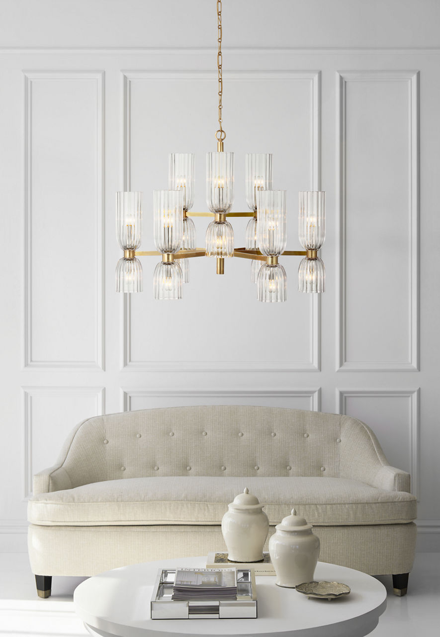 Asalea Medium Two-Tier Chandelier | Hand-Rubbed Antique Brass | Clear Glass