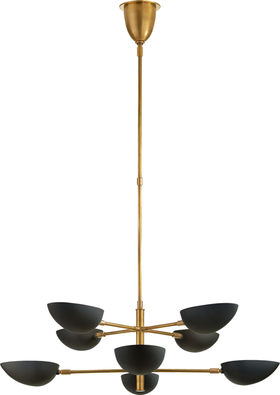 Graphic Large Two-Tier Chandelier | Hand-Rubbed Antique Brass | Black Shades