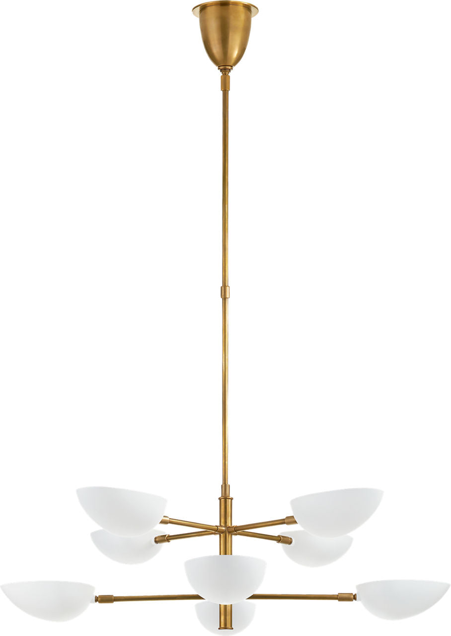 Graphic Large Two-Tier Chandelier | Hand-Rubbed Antique Brass | White Shades