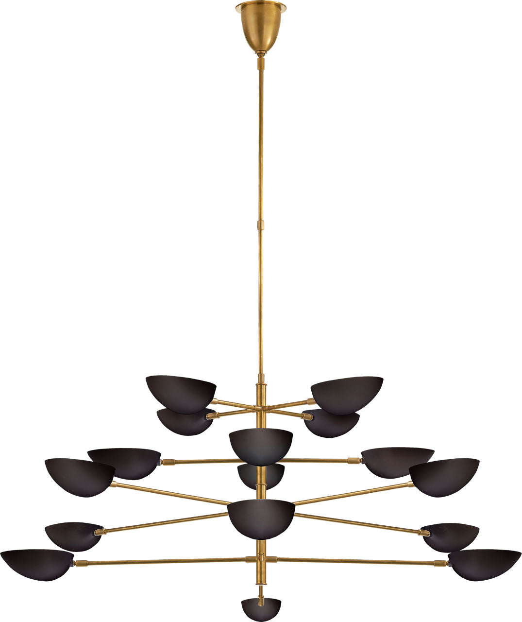 Graphic Grande Four-Tier Chandelier | Hand-Rubbed Antique Brass | Black Shades