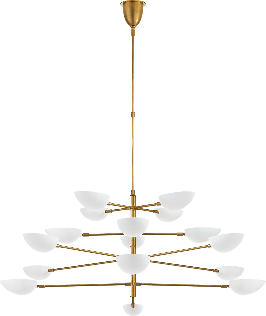 Graphic Grande Four-Tier Chandelier | Hand-Rubbed Antique Brass | White Shades