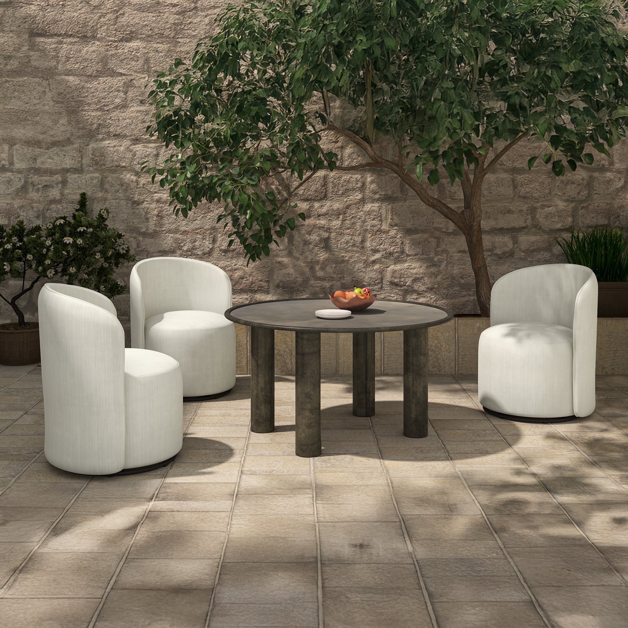 Sylvie Outdoor Swivel Dining Chair Cream