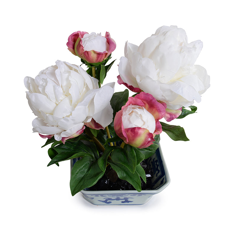 Peony Cutting in Blue & White 10"H White