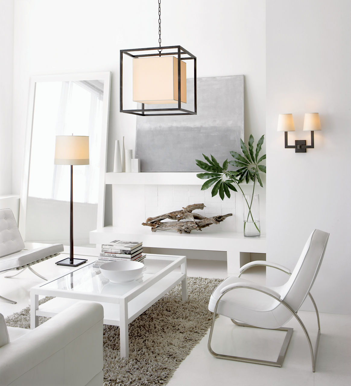 Square Tube Double Sconce | Bronze | Natural Paper Shades