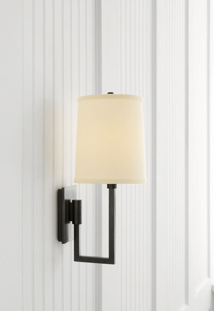 Aspect Library Sconce | Bronze | Ivory Linen Shade