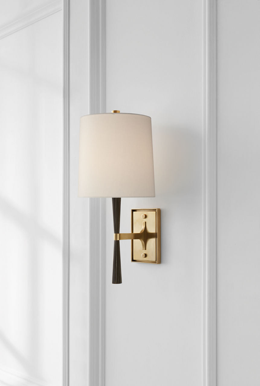 Refined Rib Sconce | Ebony Resin and Soft Brass | Linen Shade