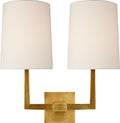 Ojai Large Double Sconce | Soft Brass | Linen Shade